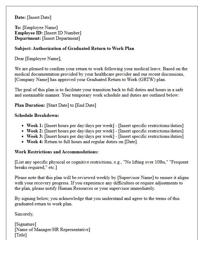 Graduated Return to Work Plan Authorization Letter