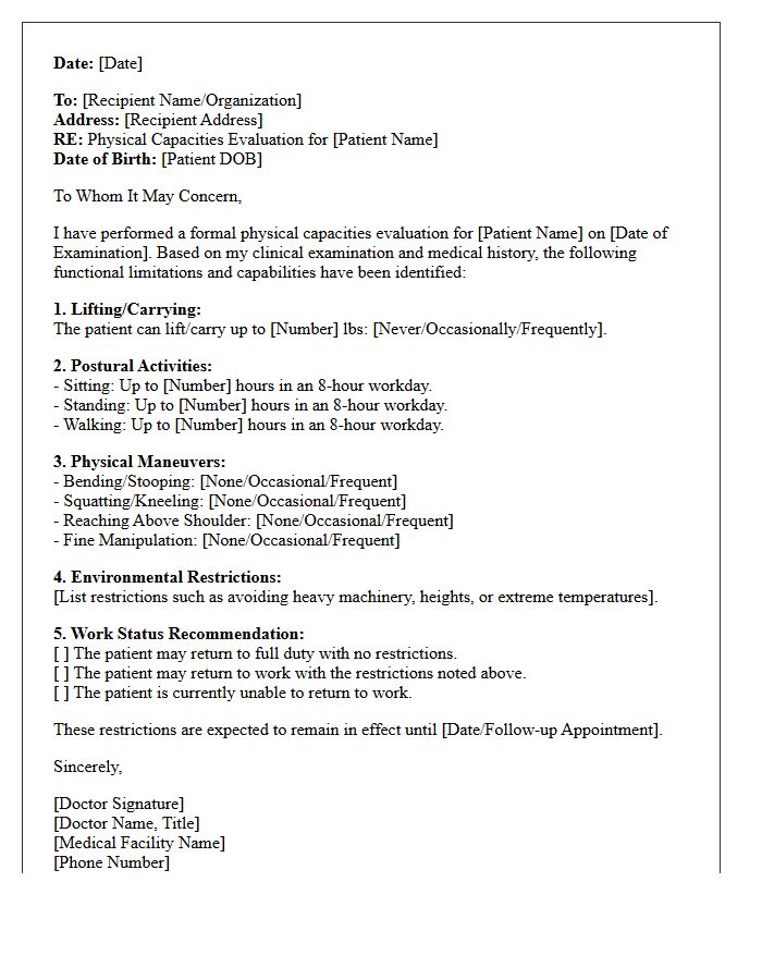 Physical Capacities Evaluation Letter