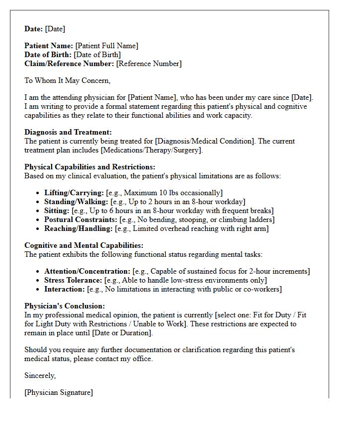 Attending Physician Statement of Capabilities Letter