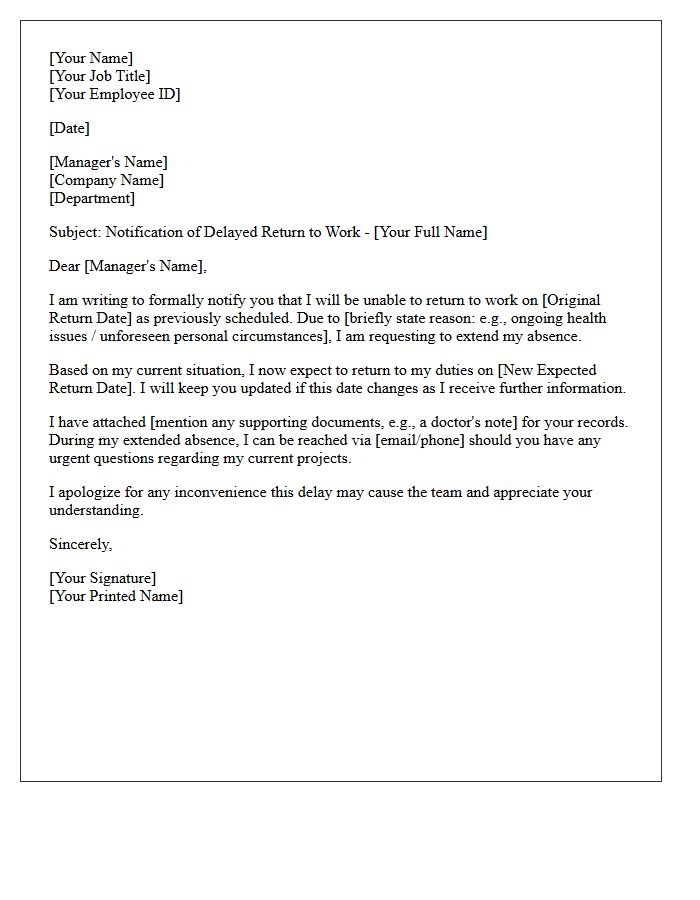 Delayed Return to Work Notification Letter