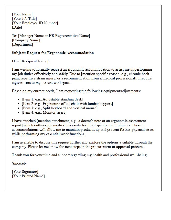 Ergonomic Accommodation Requirement Letter