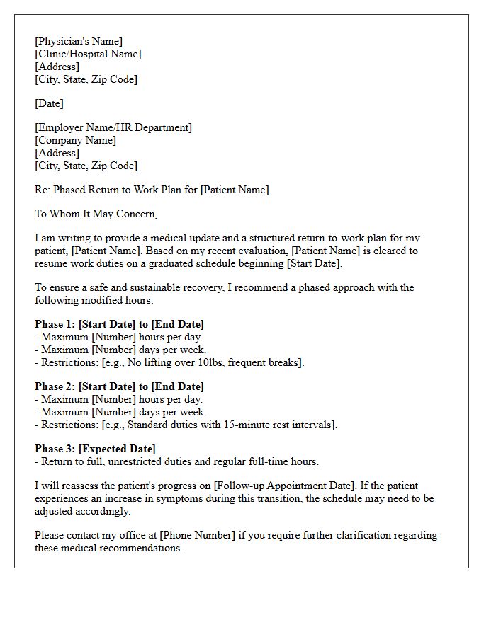 Physician Phased Return to Work with Modified Hours Letter