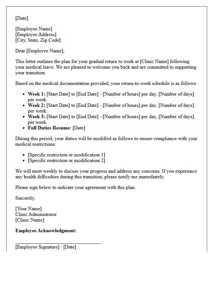Clinic Administrator Gradual Return to Work Letter