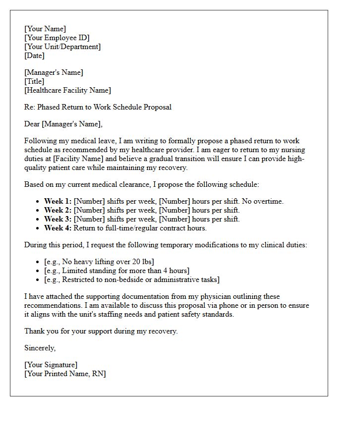 Phased Return to Work Schedule Proposal Letter for Registered Nurses