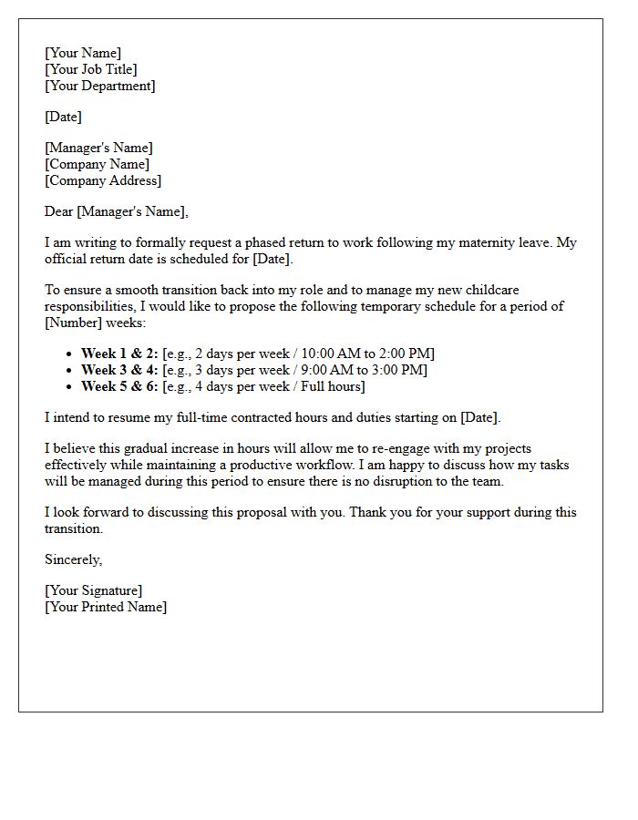Maternity Leave Phased Return to Work Schedule Request Letter