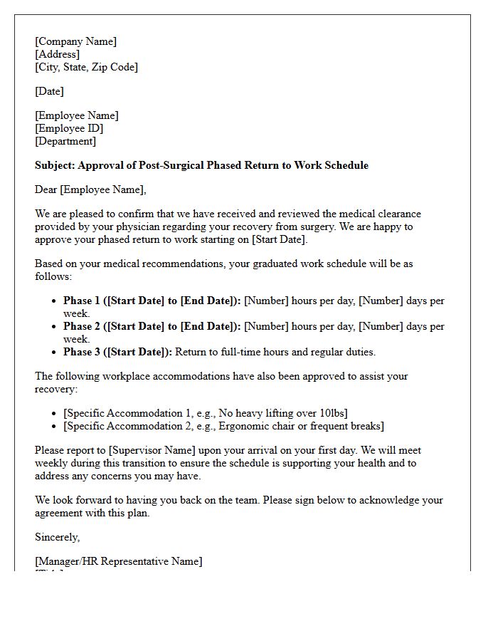 Post-Surgical Phased Return to Work Schedule Approval Letter