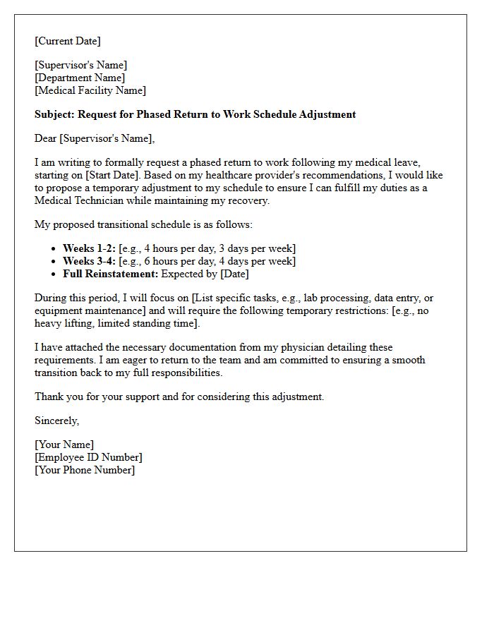 Medical Technician Phased Return to Work Schedule Adjustment Letter