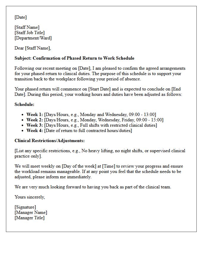 Clinical Staff Phased Return to Work Schedule Completion Letter