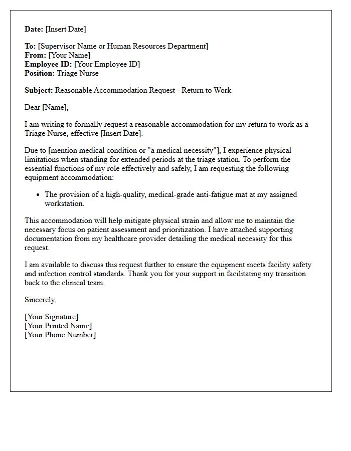 Triage Nurse Anti-Fatigue Mat Accommodation Return to Work Letter
