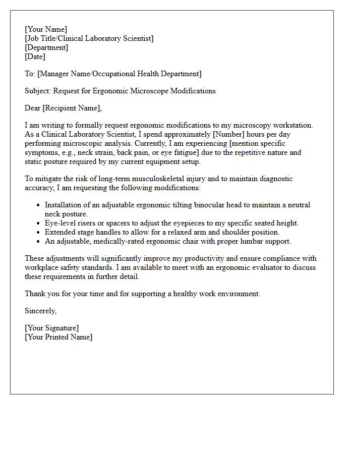 Clinical Laboratory Scientist Ergonomic Microscope Modification Letter