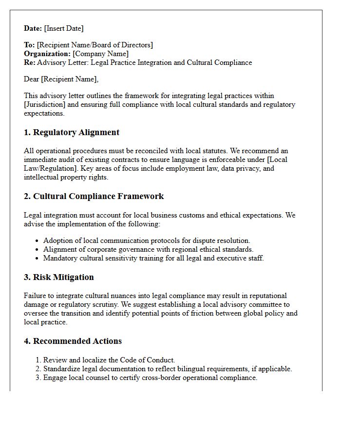 Legal Practice Integration And Cultural Compliance Advisory Letter