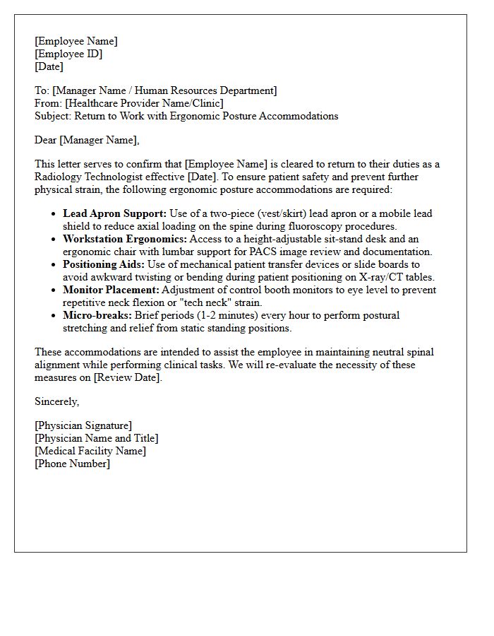 Radiology Technologist Ergonomic Posture Accommodation Return Letter