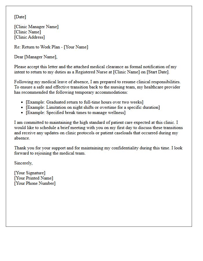 Medical Clinic Nurse Return To Work Following Mental Health Leave Letter