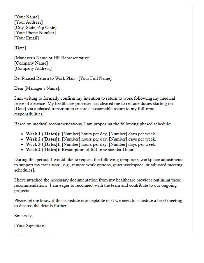 Phased Schedule Return To Work Following Mental Health Leave Letter