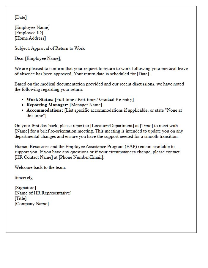 Human Resources Approval Return To Work Following Mental Health Leave Letter