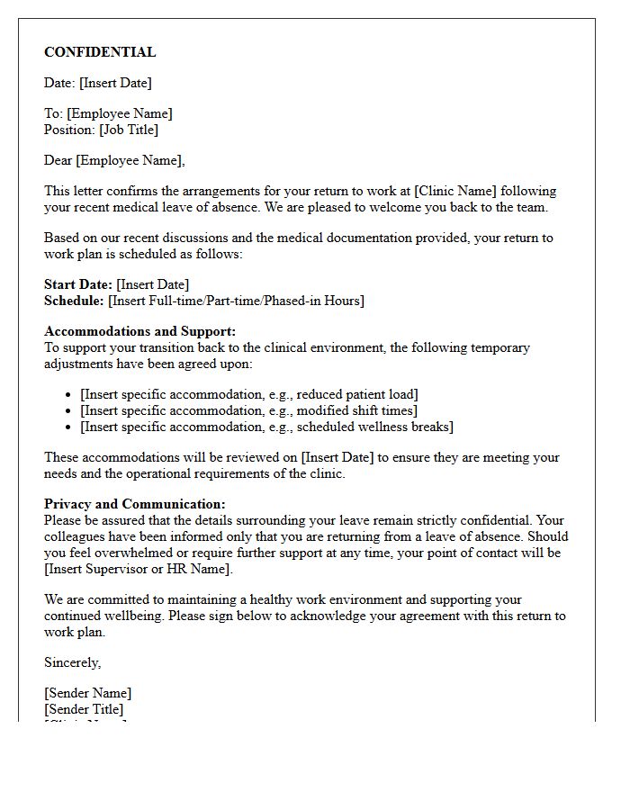 Confidential Clinic Staff Return To Work Following Mental Health Leave Letter