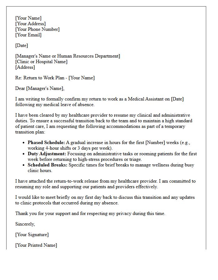 Medical Assistant Transition Return To Work Following Mental Health Leave Letter