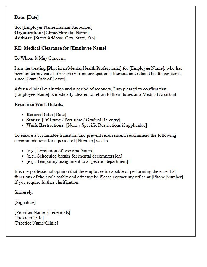 Medical Assistant Burnout Recovery Clearance Letter