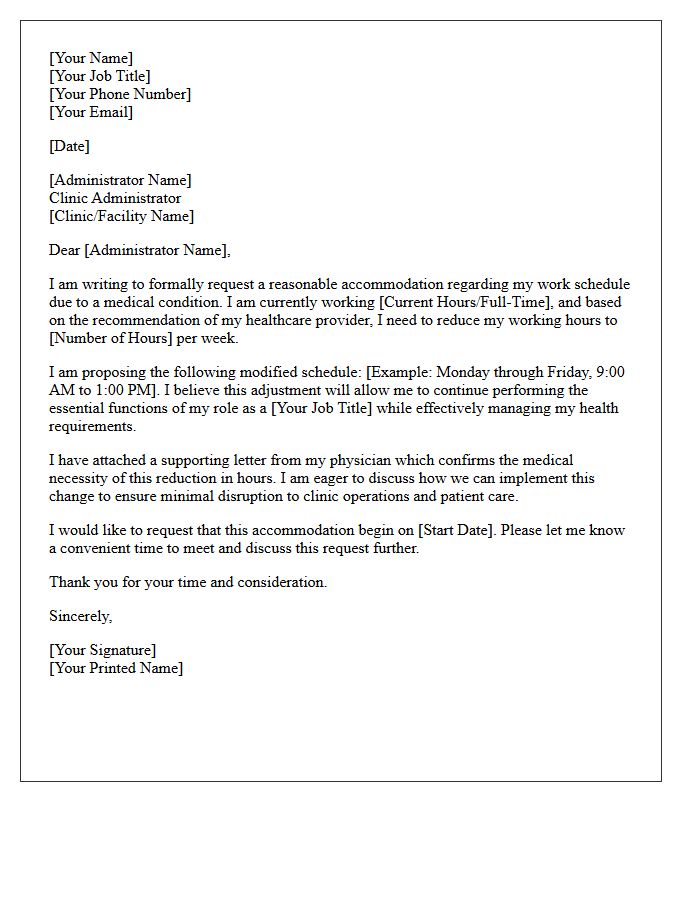 Clinic Administrator Reduced Hours Accommodation Letter