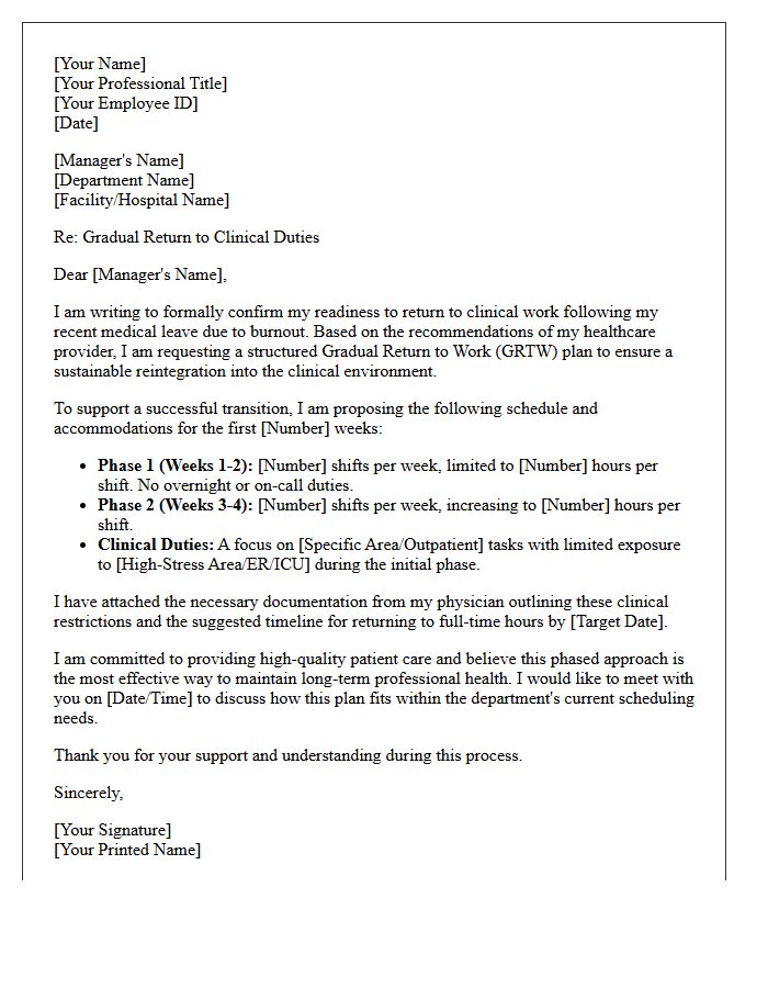 Gradual Return to Clinical Shift Work After Burnout Letter