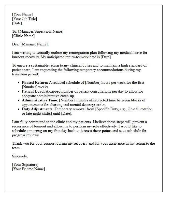 Medical Clinic Burnout Recovery Reintegration Letter