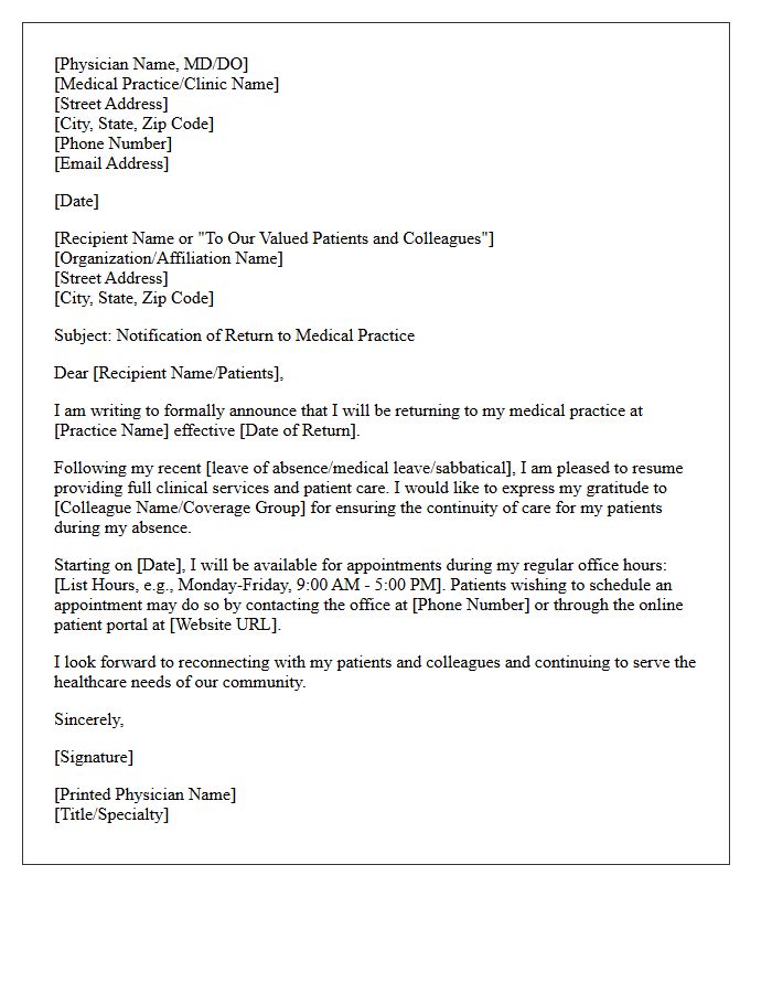 Attending Physician Return to Practice Notification Letter
