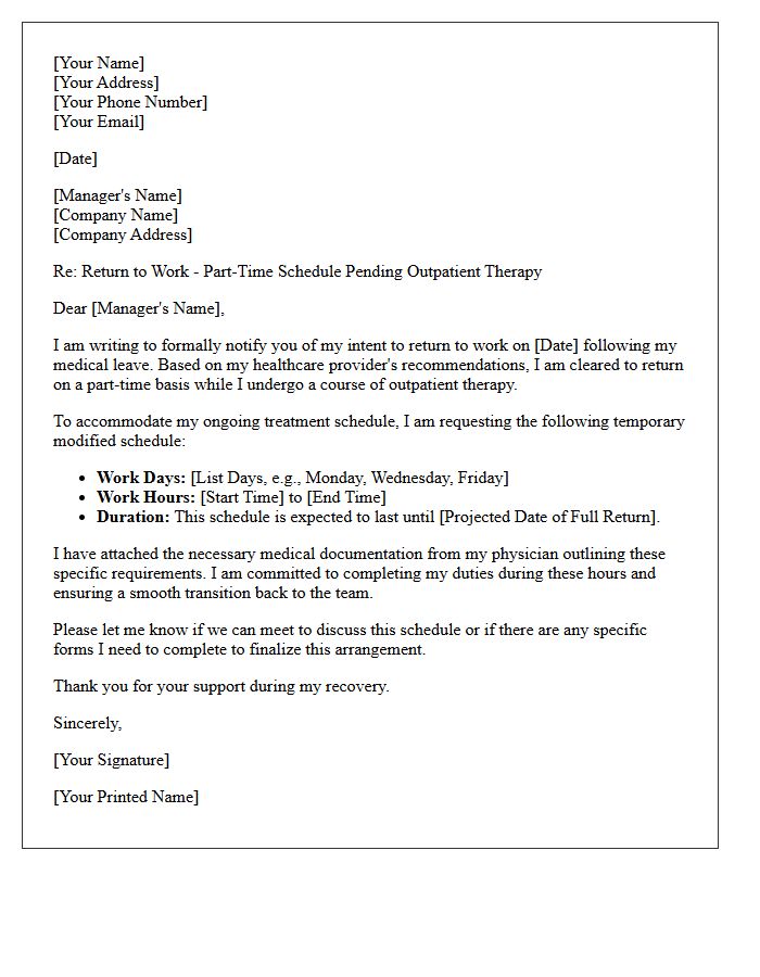 Part-Time Schedule Return to Work Pending Outpatient Therapy Letter