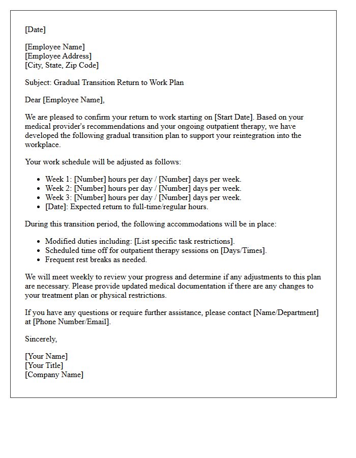 Gradual Transition Return to Work Pending Outpatient Therapy Letter