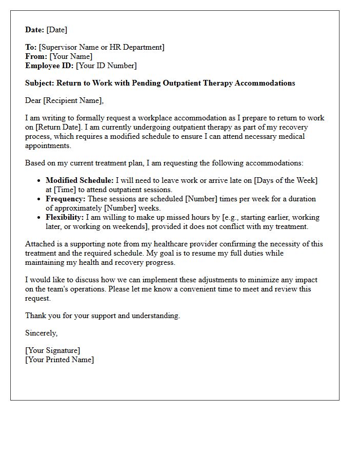Workplace Accommodation Return to Work Pending Outpatient Therapy Letter