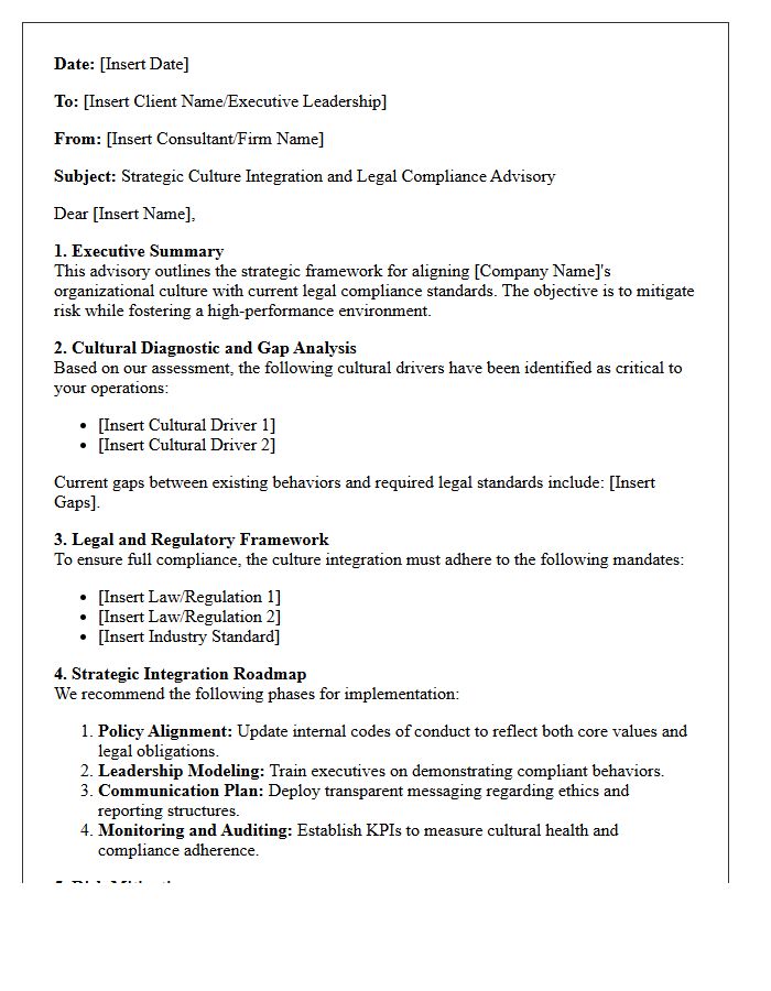 Strategic Culture Integration And Legal Compliance Advisory Letter
