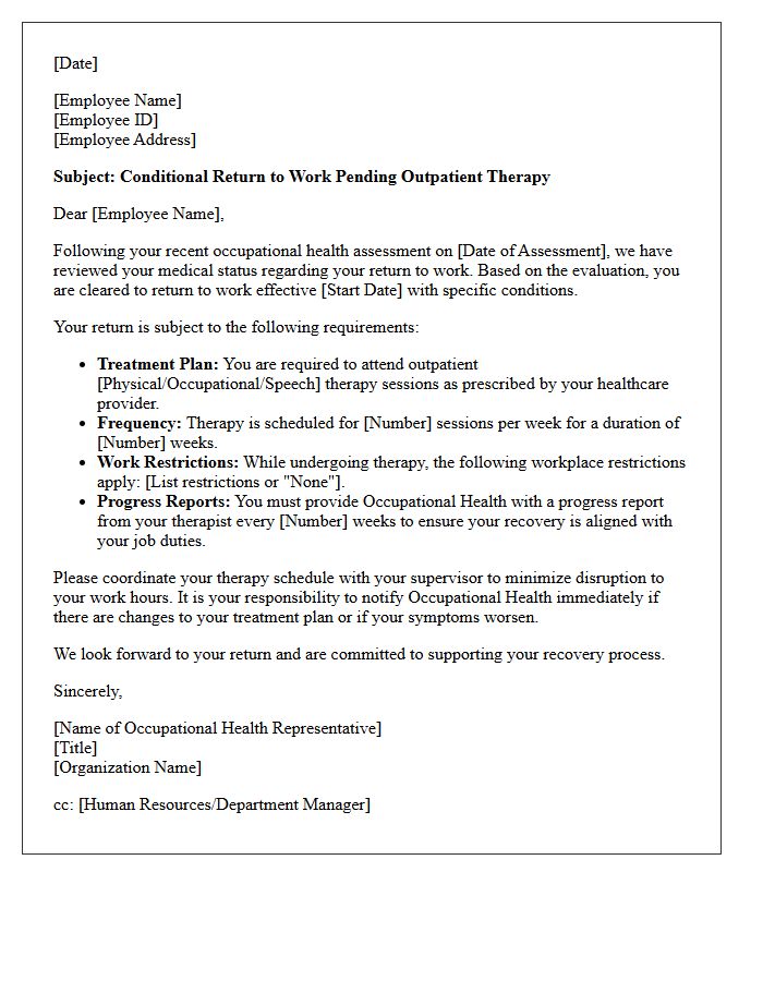 Occupational Health Return to Work Pending Outpatient Therapy Letter