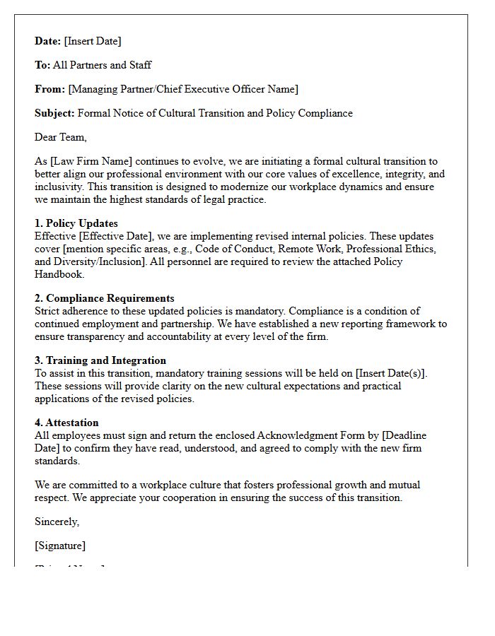 Law Firm Cultural Transition And Policy Compliance Letter
