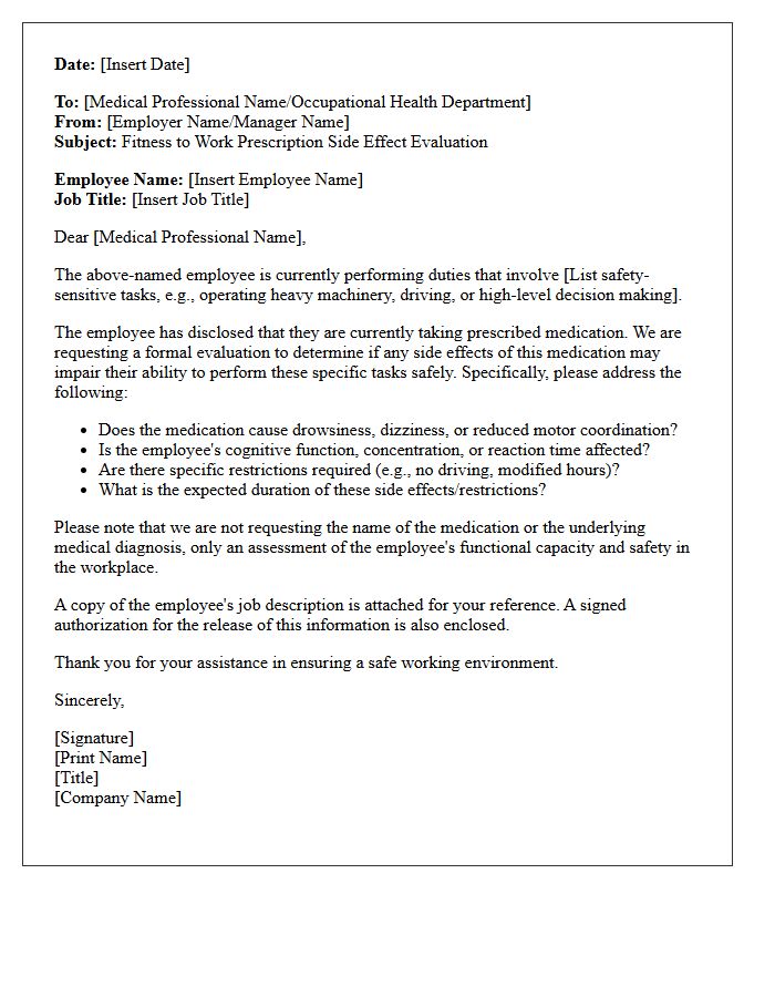 Fitness to Work Prescription Side Effect Evaluation Letter