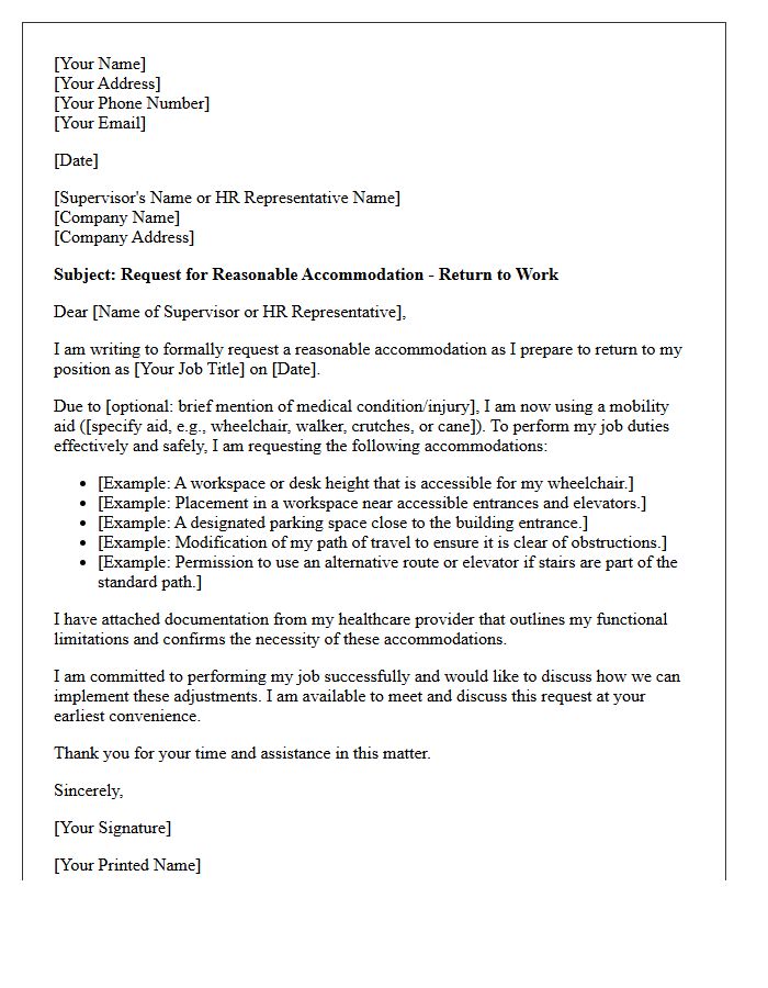 Mobility Aid Return to Work Accommodation Letter