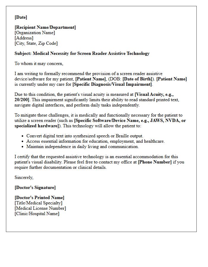 Visual Impairment Screen Reader Assistive Device Letter
