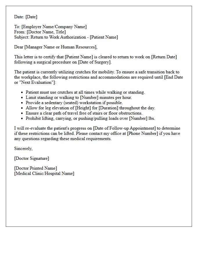 Post-Surgical Crutches Return to Work Authorization Letter