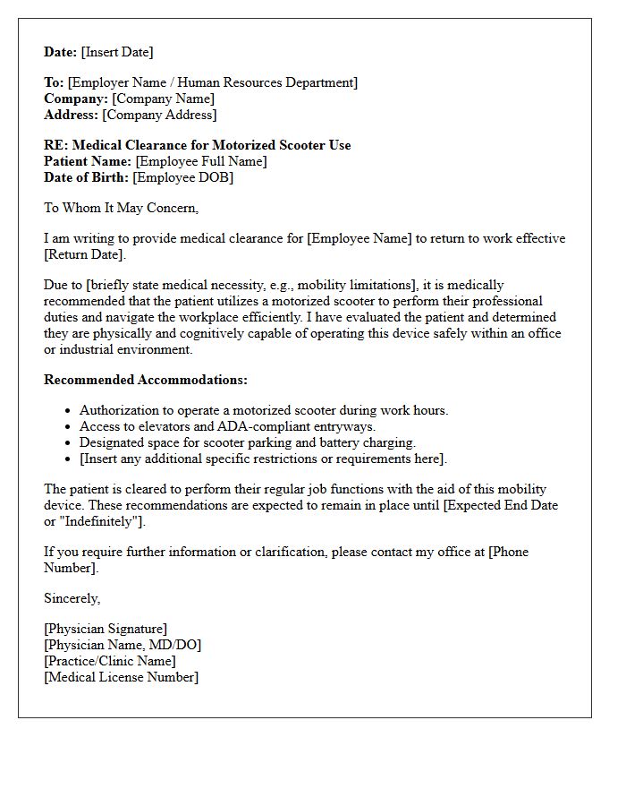 Motorized Scooter Return to Work Medical Clearance Letter
