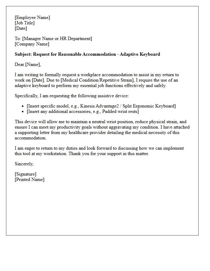 Adaptive Keyboard Assistive Device Return to Work Letter