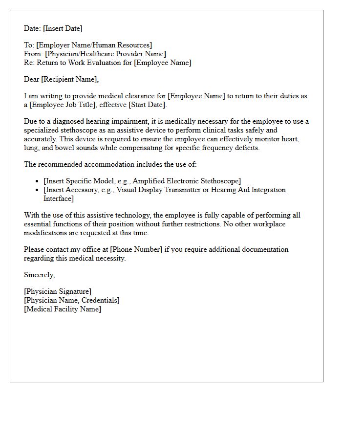 Specialized Stethoscope Assistive Device Return to Work Letter