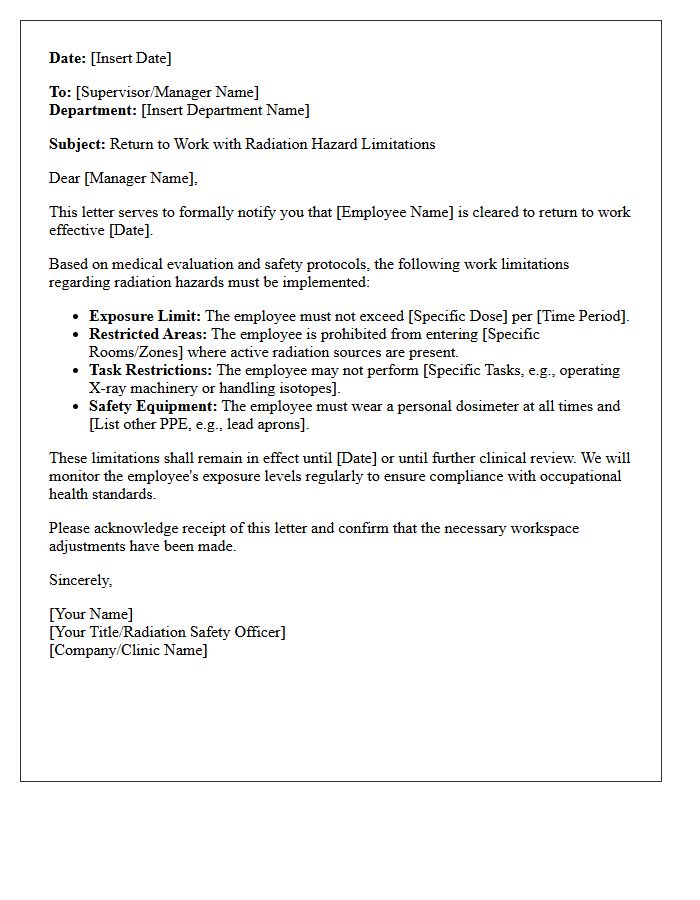 Radiation Hazard Limitation Return To Work Letter
