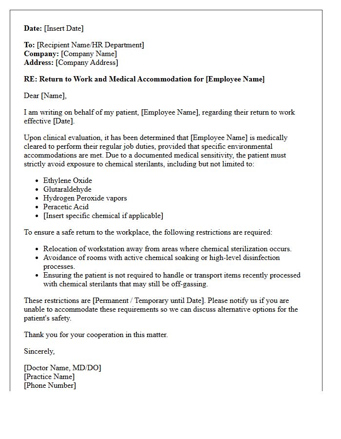 Chemical Sterilant Avoidance Return To Work Letter