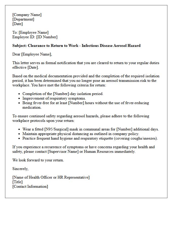 Infectious Disease Aerosol Hazard Return To Work Letter