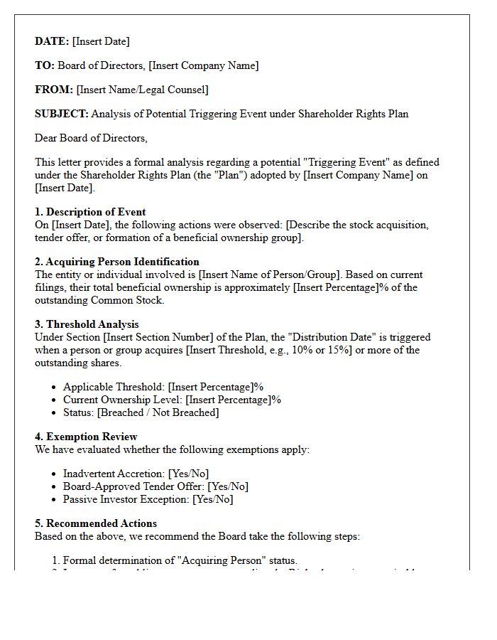 Poison Pill Triggering Event Analysis Letter