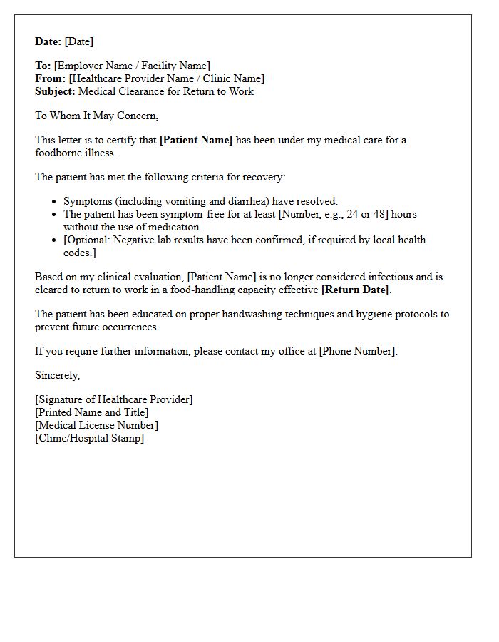Foodborne Illness Recovery Clearance Letter