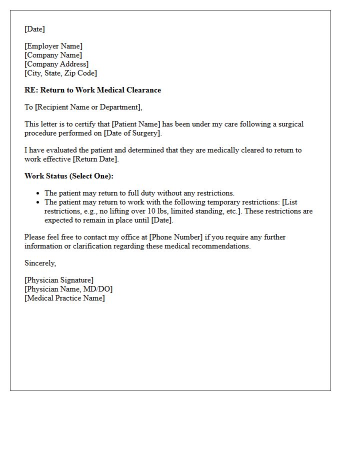 Post-Surgical Return to Work Approval Letter