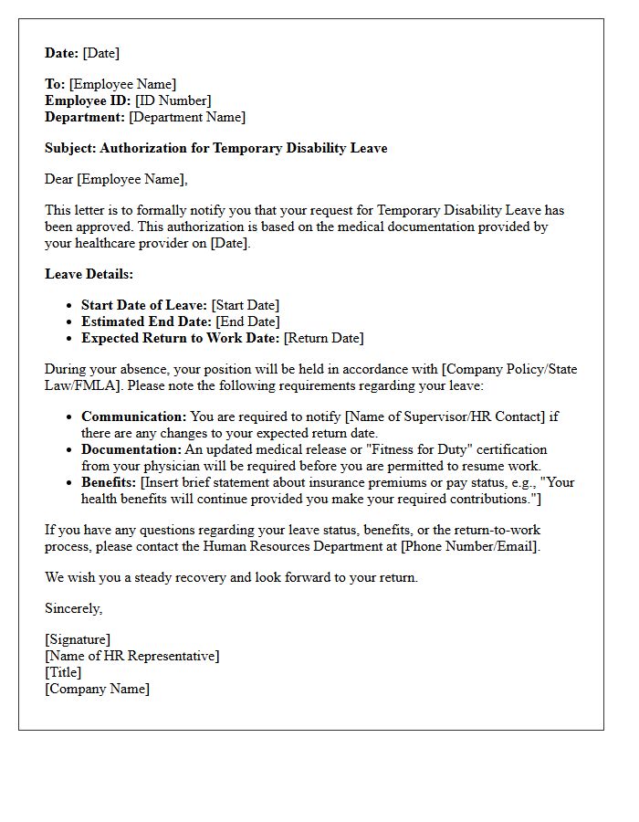 Temporary Disability Leave Authorization Letter