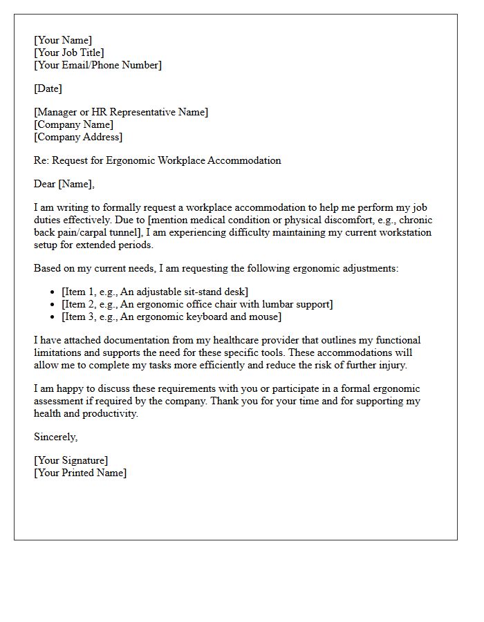 Accommodation Request for Workplace Ergonomics Letter