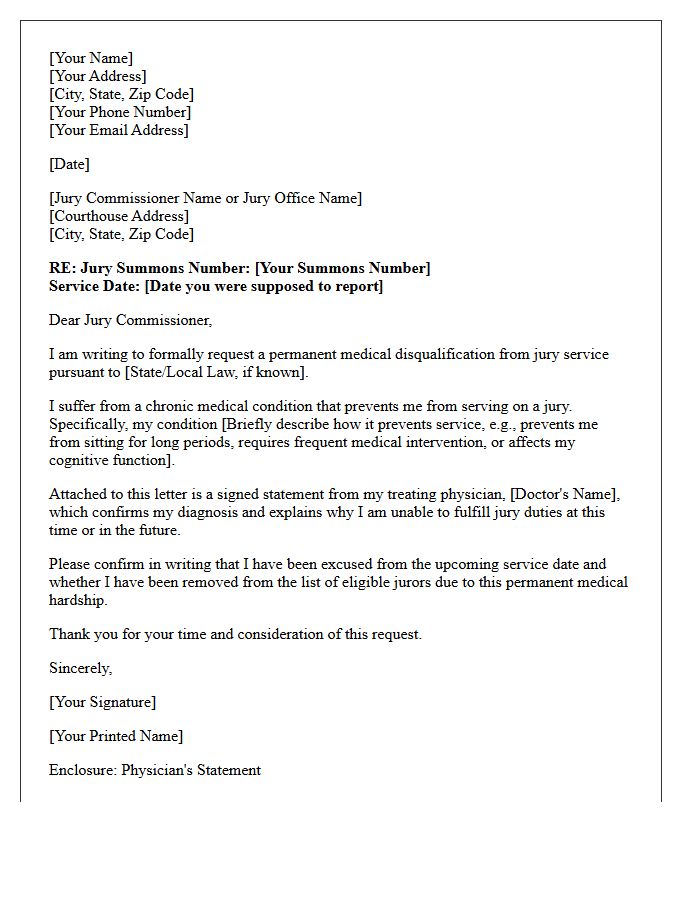Excuse from Jury Duty for Medical Reasons Letter