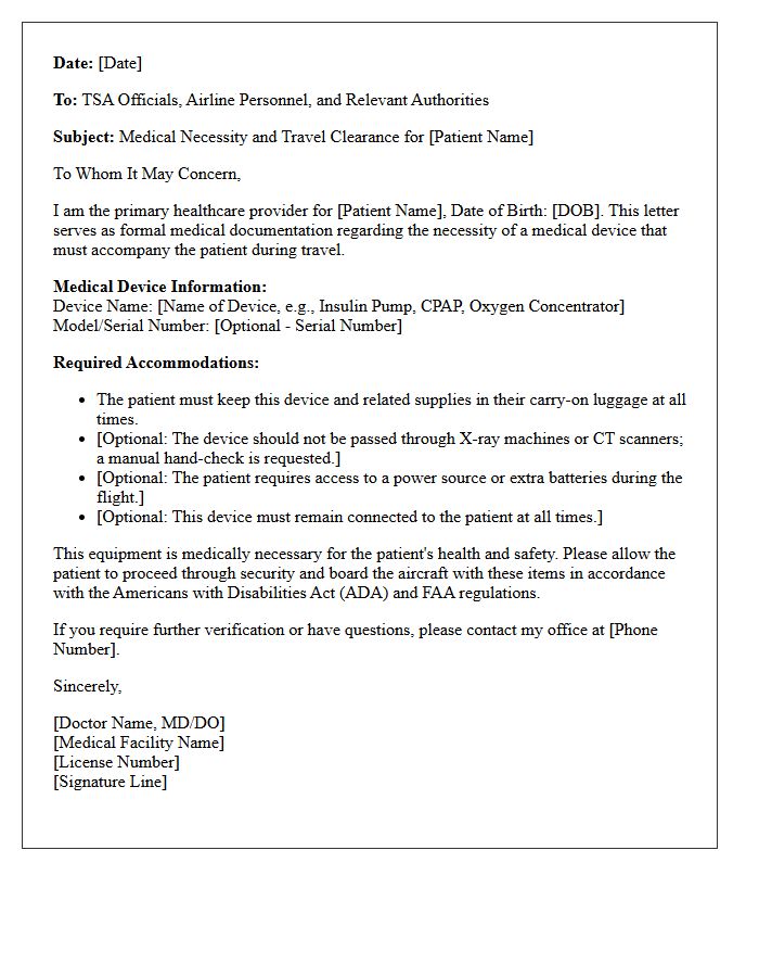 Travel Clearance with Medical Device Accommodations Letter