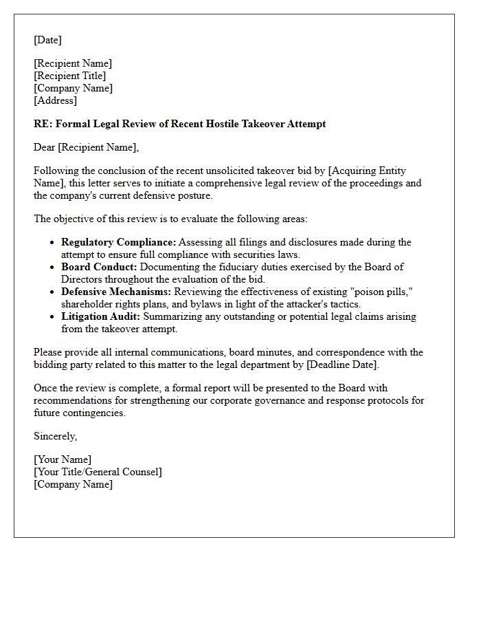 Post-Takeover Attempt Legal Review Letter